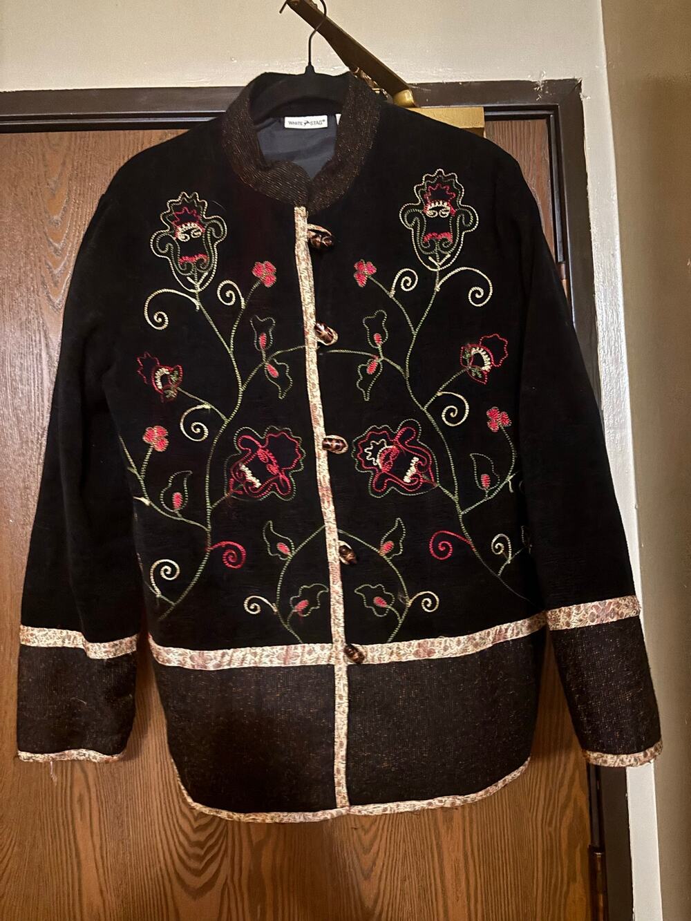 Vintage White Stag Black Boho Indie Fall Floral Jacket